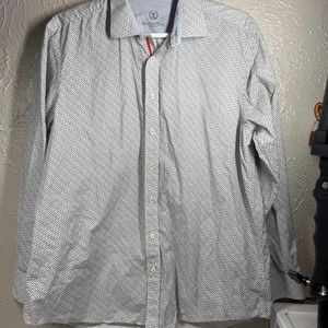 Bugatchi Uomo Gray Long Sleeve Cotton Geometric Classic Fit Shirt Mens Size XL